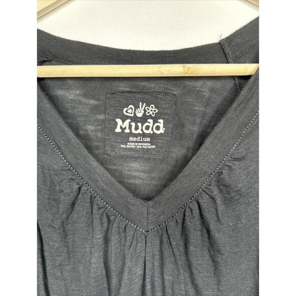 Mudd Shirt Top Juniors MEDIUM BLACK Knit Short Sleeve Cinched Bottom - Picture 3 of 6
